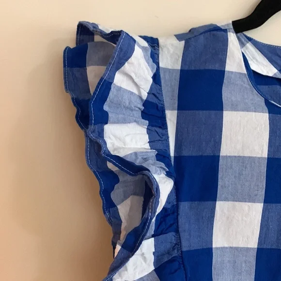 Anthropologie Blue Gingham Ruffle Sleeve Blouse Cottagecore Top Size Small - Picture 5 of 6
